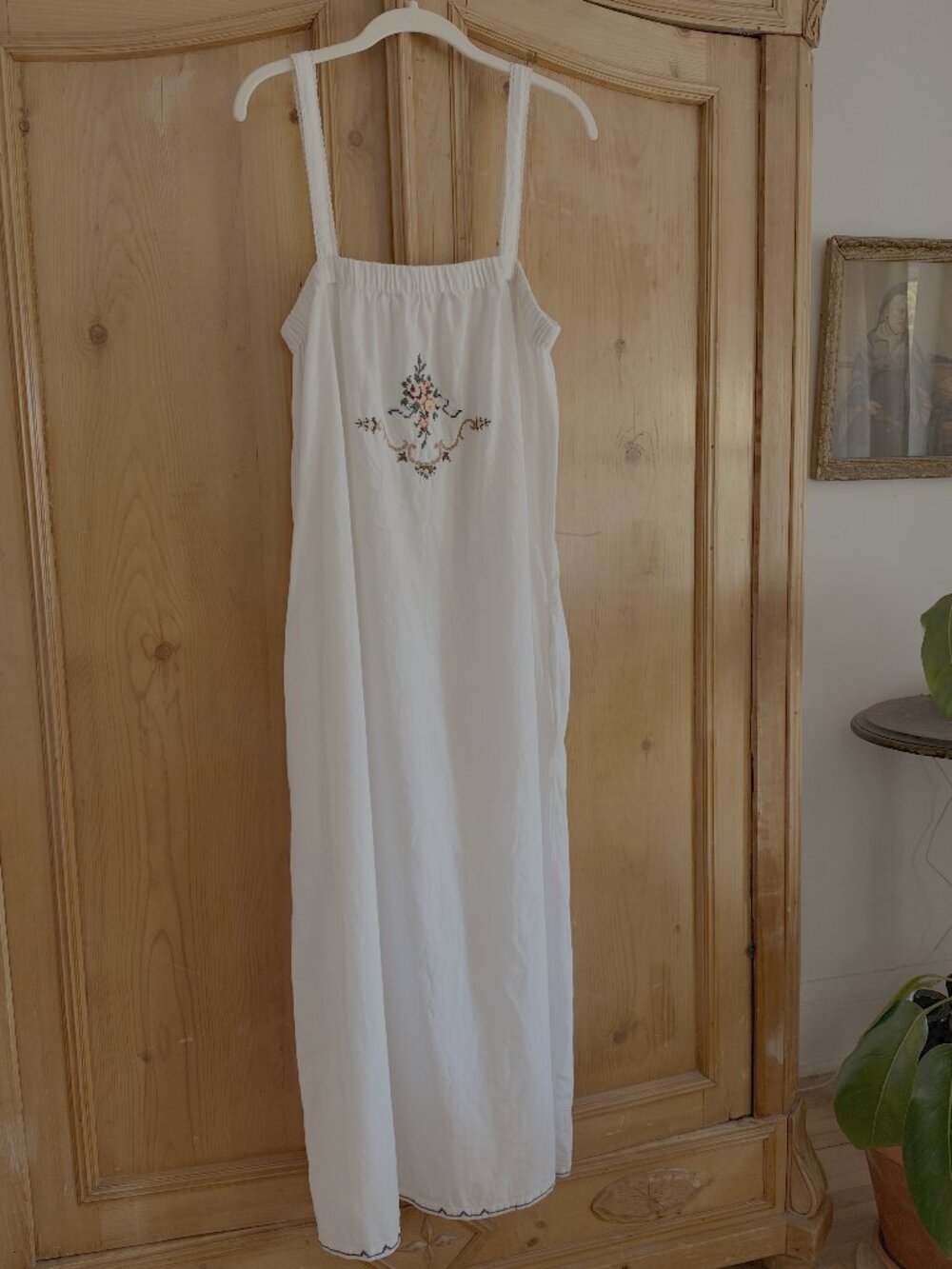 Zara Embroidered Cotton Linen Nightgown Dress Medium